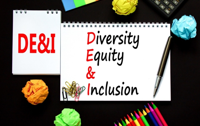 DEI, Diversity equity and inclusion symbol. Concept words DEI diversity equity and inclusion on the note on beautiful black background. Business DEI diversity equity and inclusion concept.